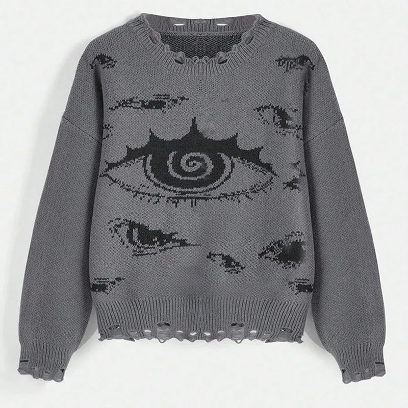 Traf Women's sweater eyes y2k new  pullovers Knit wear  Winter clothes women vintage Female clothing long sleeve tops Oversize Street King Limited