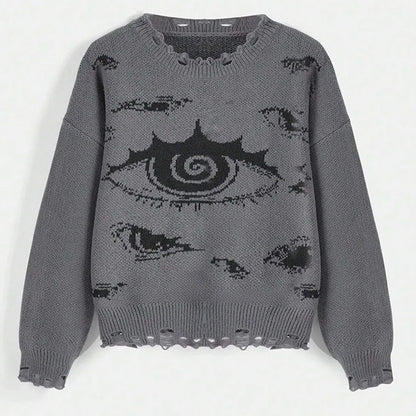 Traf Women's sweater eyes y2k new  pullovers Knit wear  Winter clothes women vintage Female clothing long sleeve tops Oversize Street King Limited