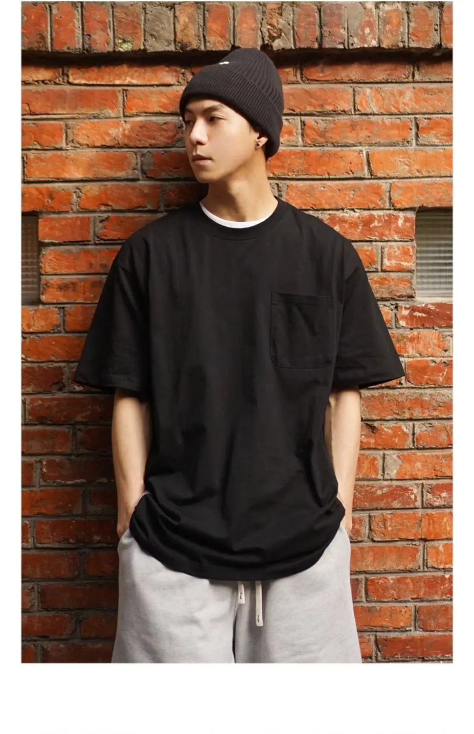 Korean trendy printed graphic T shirt street basic men y2k solid color simple personality pocket retro oversized T shirt Street King Limited