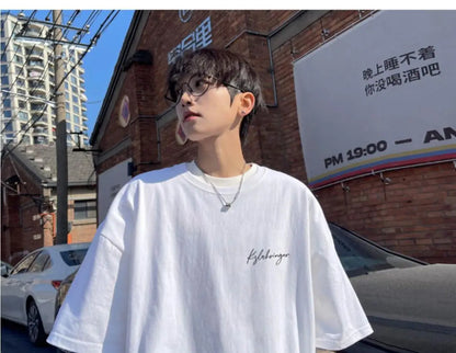 Loose American retro dark green t-shirt men's trendy summer short-sleeved European and American high street half-sleeved tops Street King Limited