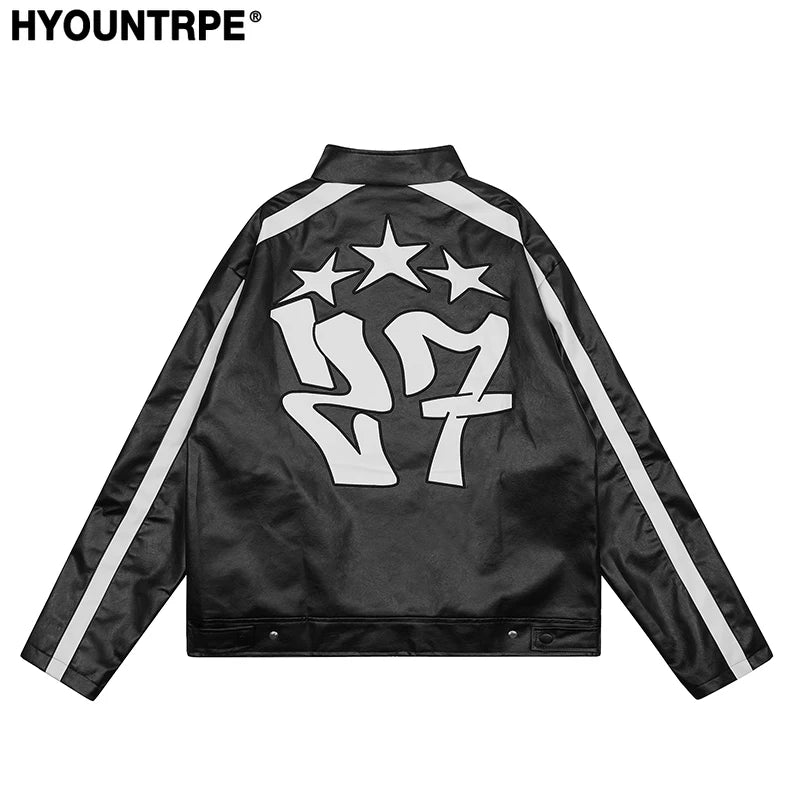 men racing jackets fashion letter embroidery patchwork jacket coats hip hop pu lether outerwear autumn casual streetwear jackets minimalist street pants
