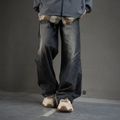 hip hop american trend retro straight leg washed denim jeans spring and autumn high street couple loose wide leg casual pants vintage washed jeans