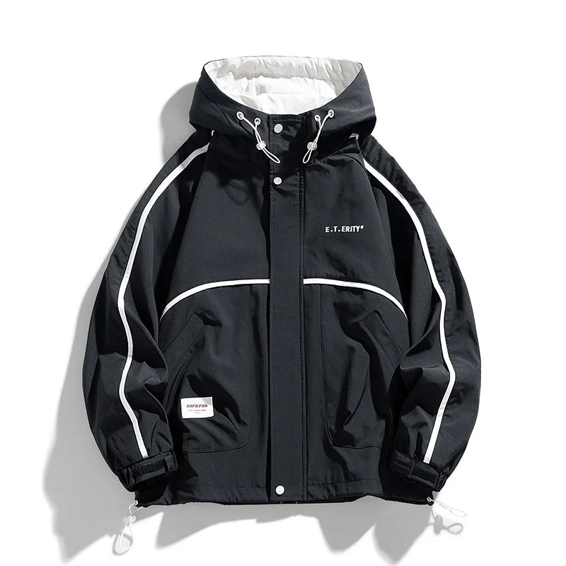 mens hooded jacket clashing colours jackets letter print jacket streetwear casual outdoor coats 2024 spring fall male clothing urban fashion pants