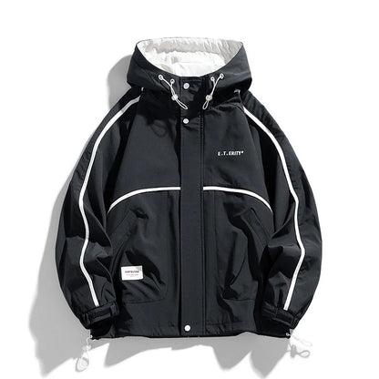 mens hooded jacket clashing colours jackets letter print jacket streetwear casual outdoor coats 2024 spring fall male clothing urban fashion pants