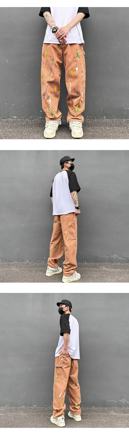 fashion graffiti printed denim jeans mens high street zipper straight jeans hip hop streetwear casual loose joggers jeans pants unique joggers style 514