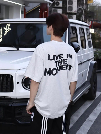 Korean street personalized printed graphic T-shirt summer men new y2k trendy loose sports half sleeved bottoming shirt top Street King Limited