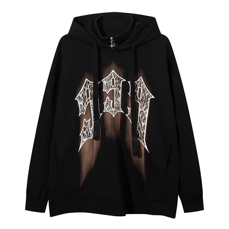 Men's Digital Printed Hoodie Zipper Trim Fake Two Piece Tops High Street Hip Hop Fashion Streetwear Oversized Baggy Sweatshirt Street King Limited