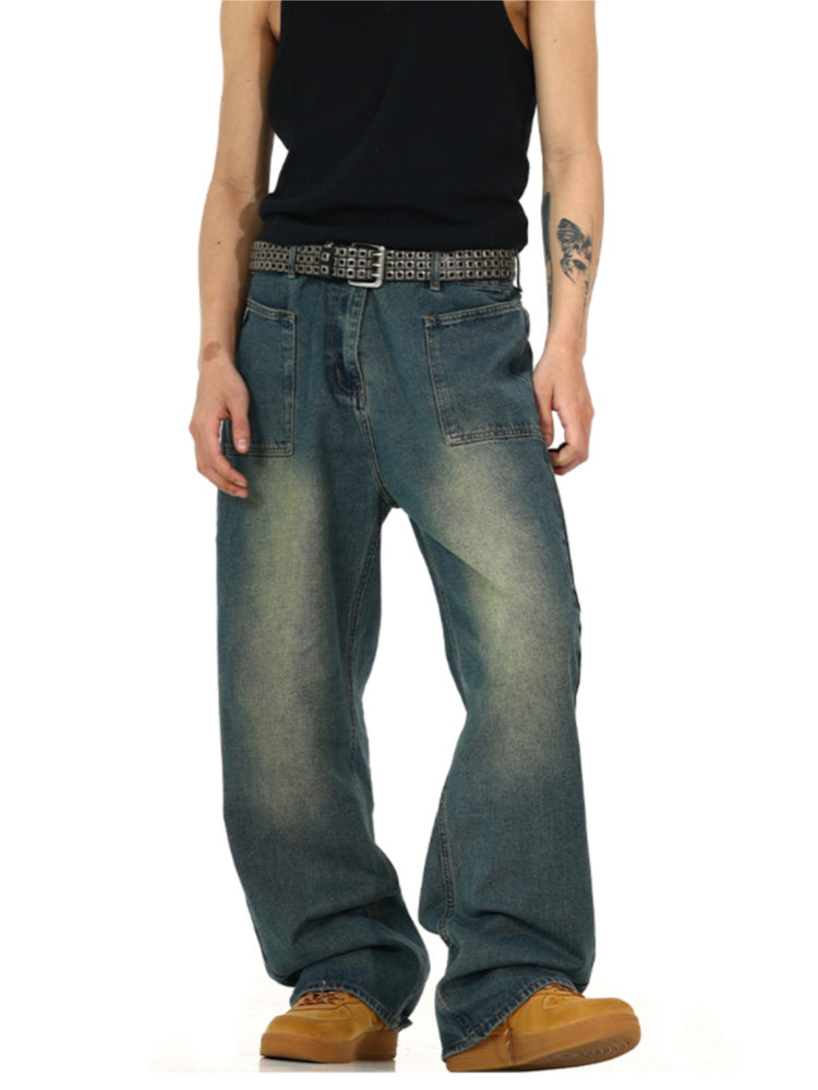 retro washed denim baggy jeans pants unisex hip hop fashion streetwear harajuku loose wide leg straight y2k pants joggers men unique joggers style 4969