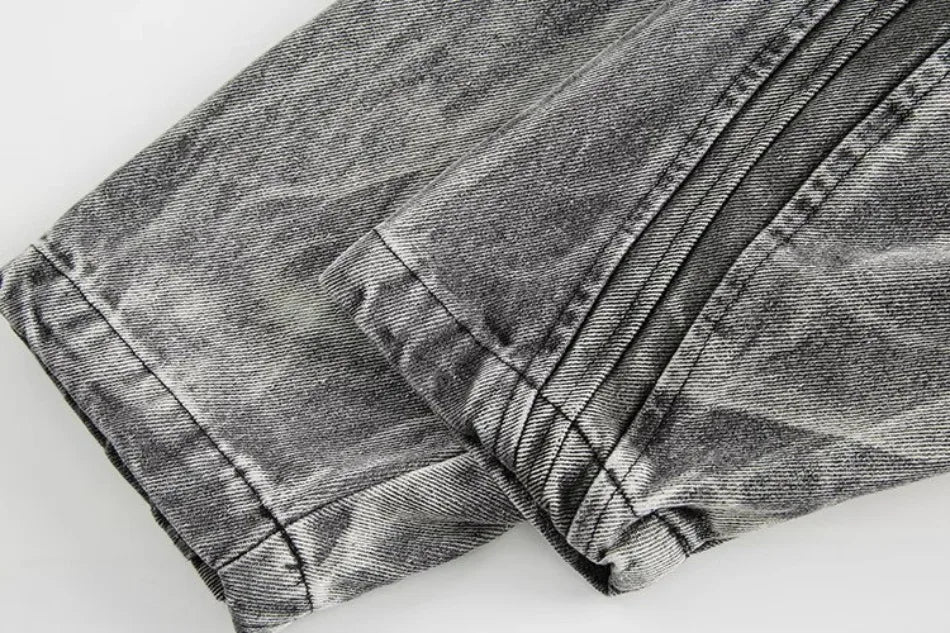 autumn high street washed denim jacket mens vintage graffiti printing stand collar motorcycle coats patchwork punk cowboy tops unique jeans style 3574