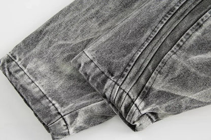 autumn high street washed denim jacket mens vintage graffiti printing stand collar motorcycle coats patchwork punk cowboy tops unique jeans style 3574