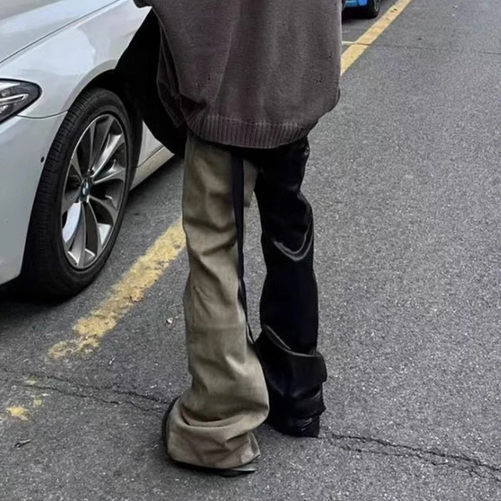 ro style ribbons patchwork gradient stacked wax pants unisex straight streetwear baggy y2k flare jeans oversized loose cargos military streetwear pants