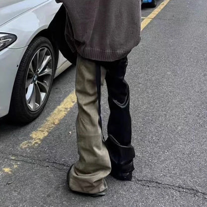 ro style ribbons patchwork gradient stacked wax pants unisex straight streetwear baggy y2k flare jeans oversized loose cargos 2 utility cargo pants