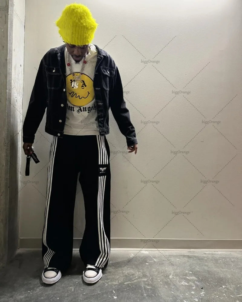 Trendy Brand American Retro Classic Striped Loose Sweatpants Hip-hop Streetwear Y2K Harajuku High-waisted Wide-leg Casual Pants Street King Limited