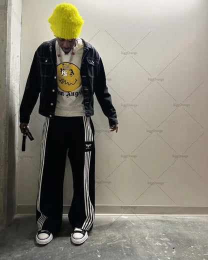 Trendy Brand American Retro Classic Striped Loose Sweatpants Hip-hop Streetwear Y2K Harajuku High-waisted Wide-leg Casual Pants Street King Limited