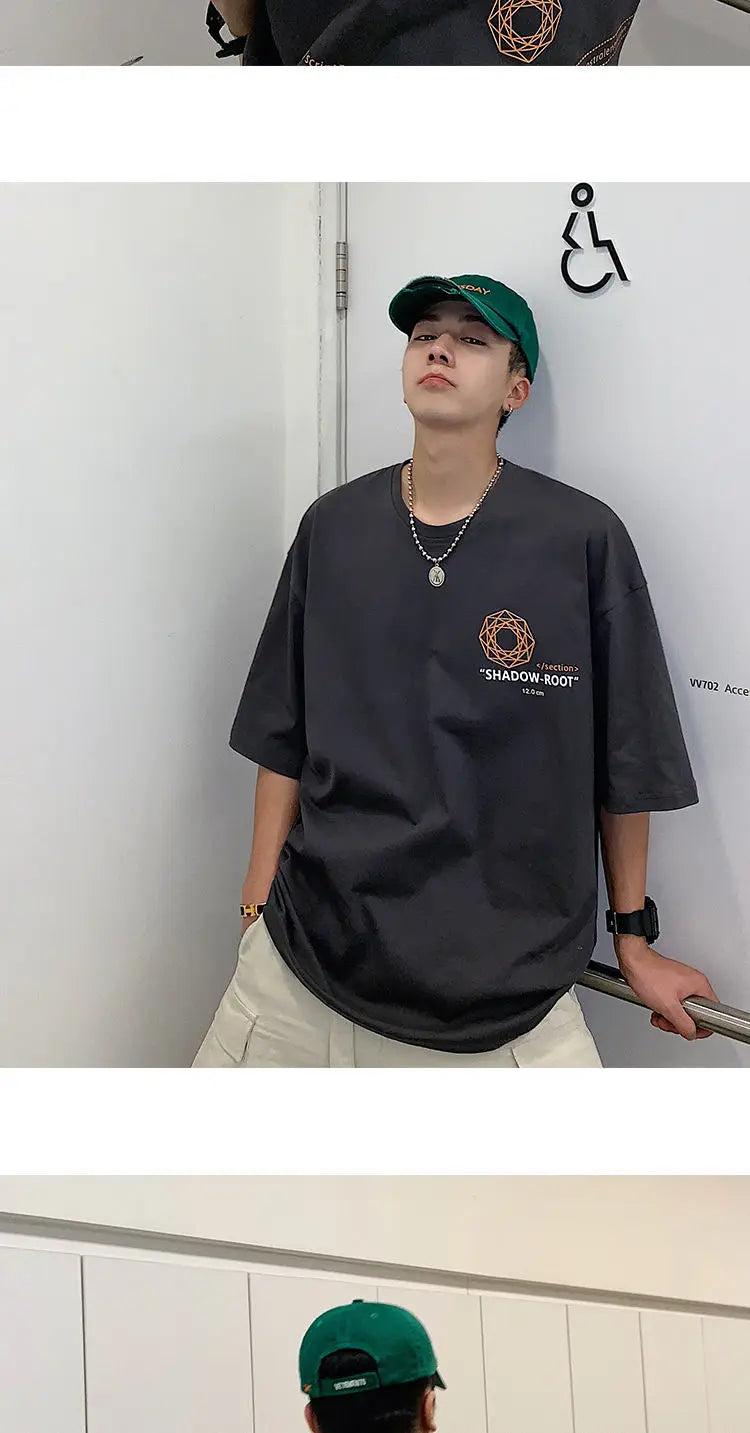 Summer quarter-sleeved men's T-shirt ins clothes trend Korean style loose mid-sleeve short-sleeved T-shirt half-sleeved T shirts Street King Limited