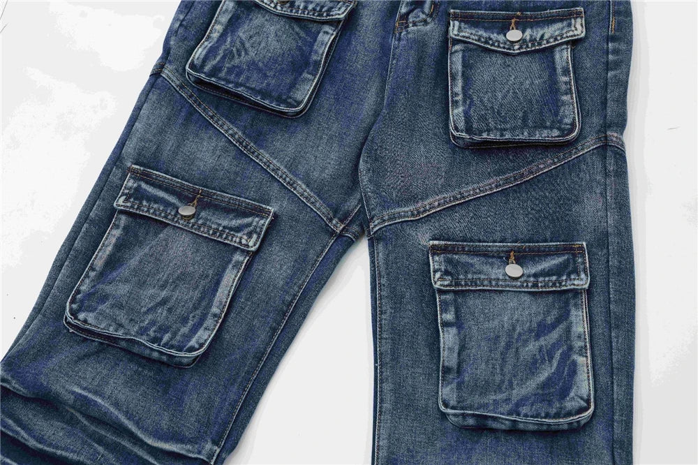 2024 multi pocket jeans vintage mens harajuku cargo denim pants retro hip hop straight loose jean pants 1 unique cargo style 243