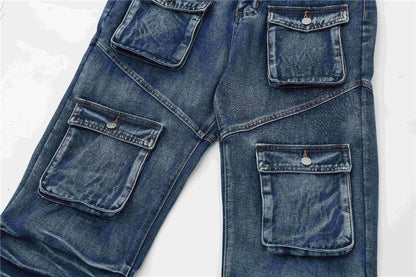 2024 multi pocket jeans vintage mens harajuku cargo denim pants retro hip hop straight loose jean pants 1 unique cargo style 243