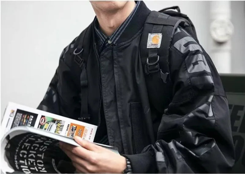 japanese trendy charge jacket mens american pilot windproof tooling coats thin loose letter printed unisex baseball jersey unique default style 2278