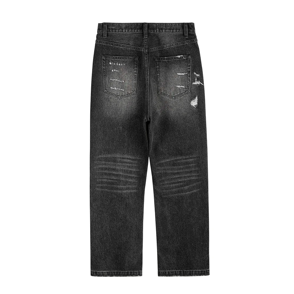 y2k frayed hole damaged washed black baggy jeans for men streetwear straight casual denim trousers ropa hombre loose cargo pants baggy cargo bottoms