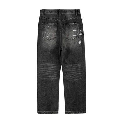 y2k frayed hole damaged washed black baggy jeans for men streetwear straight casual denim trousers ropa hombre loose cargo pants baggy cargo bottoms