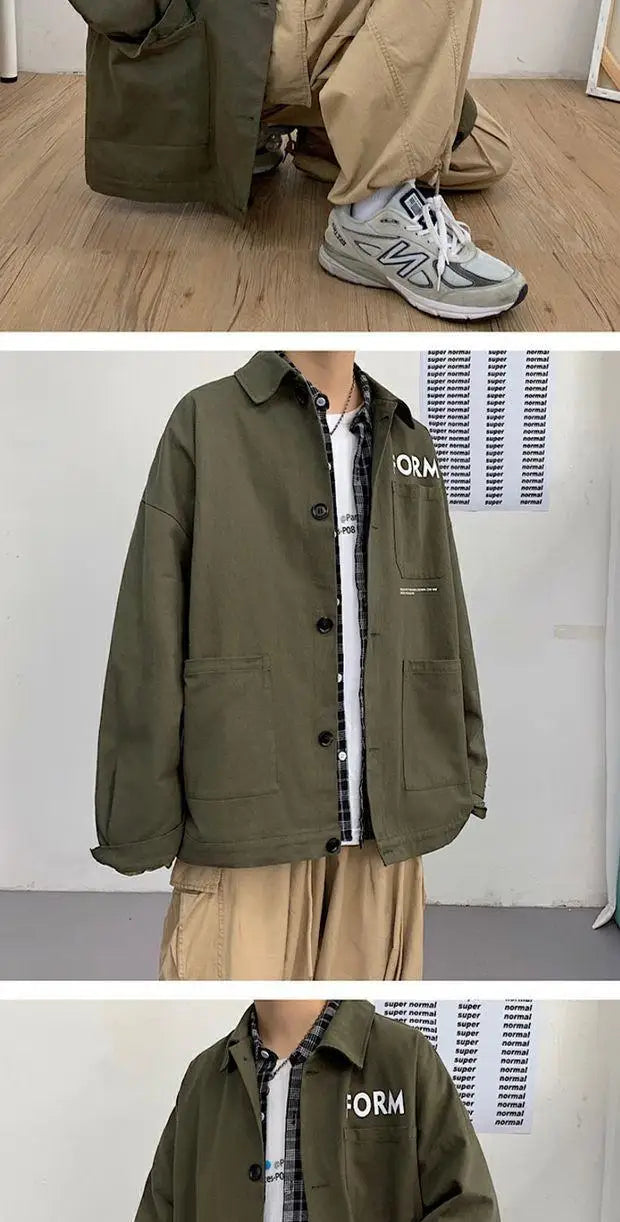 retro japanese workwear vintage style jacket mens spring and autumn korean version trendy handsome loose handsome jacket tops unique default style 4922