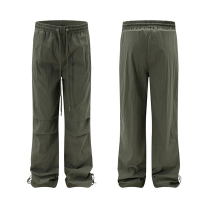 Men Solid Color Pants Y2K Pleated Joggers Baggy Pants Hip Hop Casual Drawstring Waist Quick Drying Trousers Street King Limited