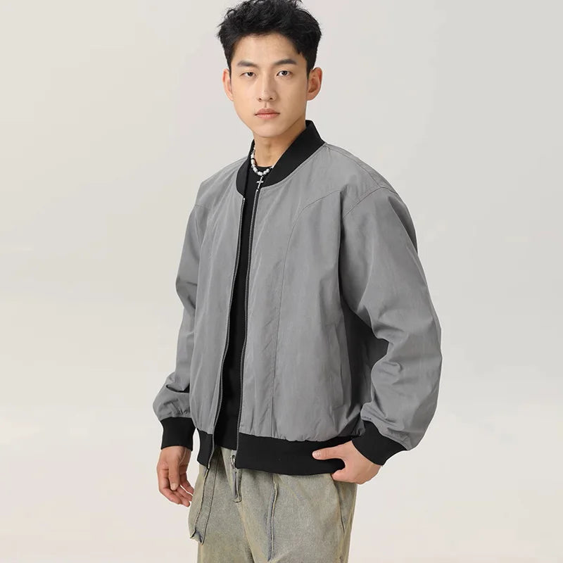 double side wearable men spring autumn streetwear fashion loose casual cargo bomber jacket boyfriend cleanfit coat outerwear baggy cargo bottoms