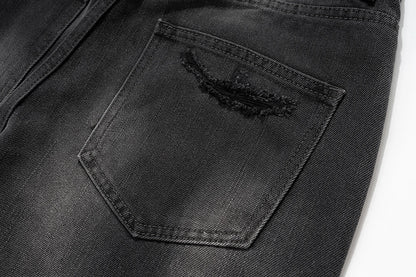 vintage washed hole damaged jeans pants for men streetwear y2k ripped black denim trousers pantalones hombre baggy cargos unique cargo style 3532