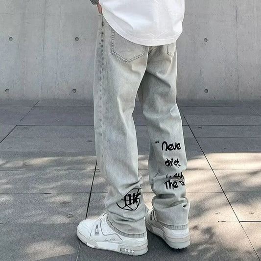 american gothic letter mens baggy jeans y2k retro harajuku straight denim trousers hip hop fashion printed jean man pants vintage washed jeans
