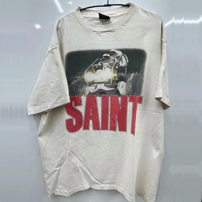 SAINT Short Sleeve Top Tees Men Woman Best Quality Space Exploration Cartoon Photo O-Neck Versatile T Shirt Street King Limited