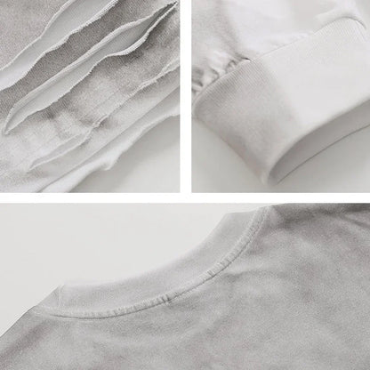 Men's Streetwear Hole Washed Cotton Long Sleeve Loose Casual T Shirt Tiki Y2k Clothes Oversized T-shirt for Men Tops Tshirt Street King Limited
