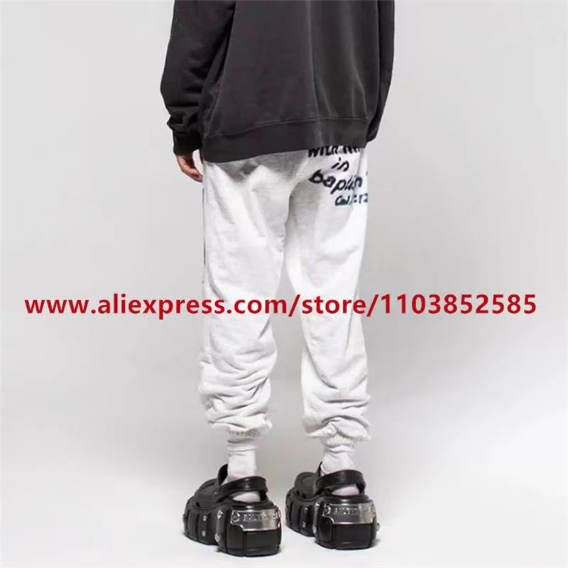 2024 autumn winter vintage casual sports pants mens letter illustration printed loose drawstring leg strap high street hip hop unique default style 1618