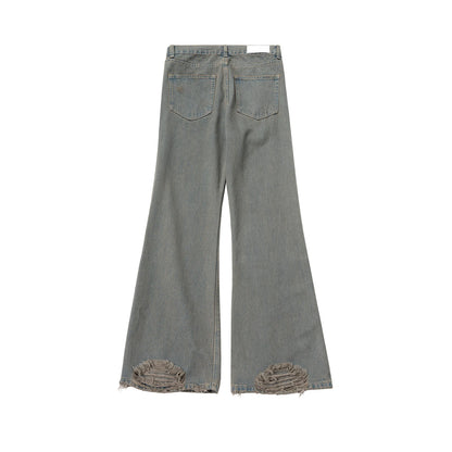 Grey Green Damaged Micro Flared Jeans Mens Straight Streetwear Y2k Ropa Hombre Baggy Denim Trousers Oversized Casual Cargo Pants Street King Limited