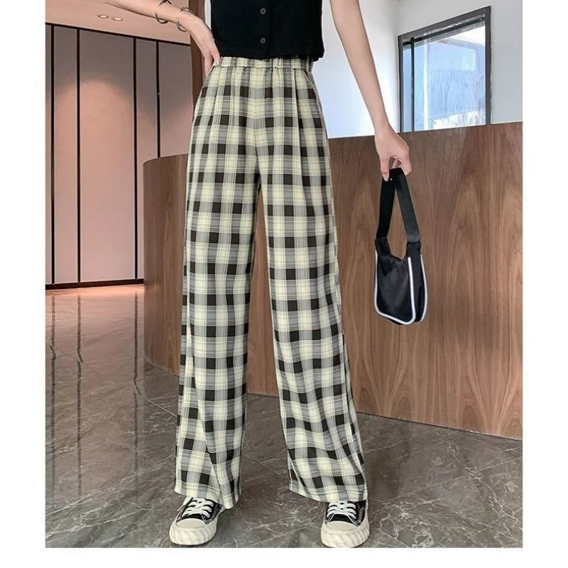 Checkered Pants Plaid Women's Free Shopping Loose Straight Wide-leg Wild Straight Casual Plaid Street King Limited