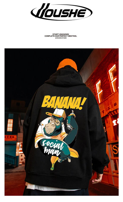 Cartoon Gorilla Banana Graphic Men's Hoodies Autumn Oversized Hip Hop Fashion Hooded Sweatshirts Harajuku Male Casual Y2K Hoodie Street King Limited