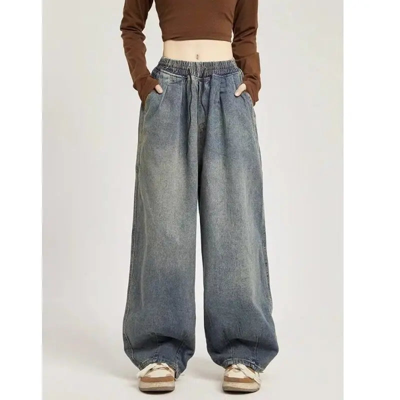 y2k american street hip hop men and women trendy personality straight tube loose jeans couple retro washed wide leg casual pants vintage washed jeans