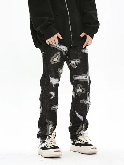 harajuku destroy ripped holes denim jeans mens zipper jeans hip hop fashion streetwear new casual straight joggers jean pants unique joggers style 2590