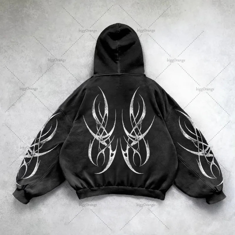 Gothic Punk Graphic Print Oversized Sweatshirt High Street Harajuku Y2K Streetwear Jacket Men Hip Hop Retro Casual Zipper Hoodie Street King Limited