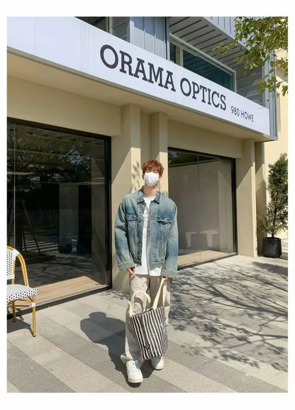 high street washed denim jacket mens trends new spring streetwear single breasted casual hip hop coats loose cowboy outwear unique jeans style 3993