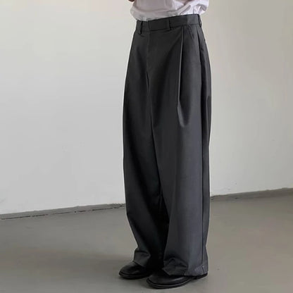 mens straight tube ice silk pants casual slacks youth thin wide leg pants business summer pants soft vintage trousers unique default style 985