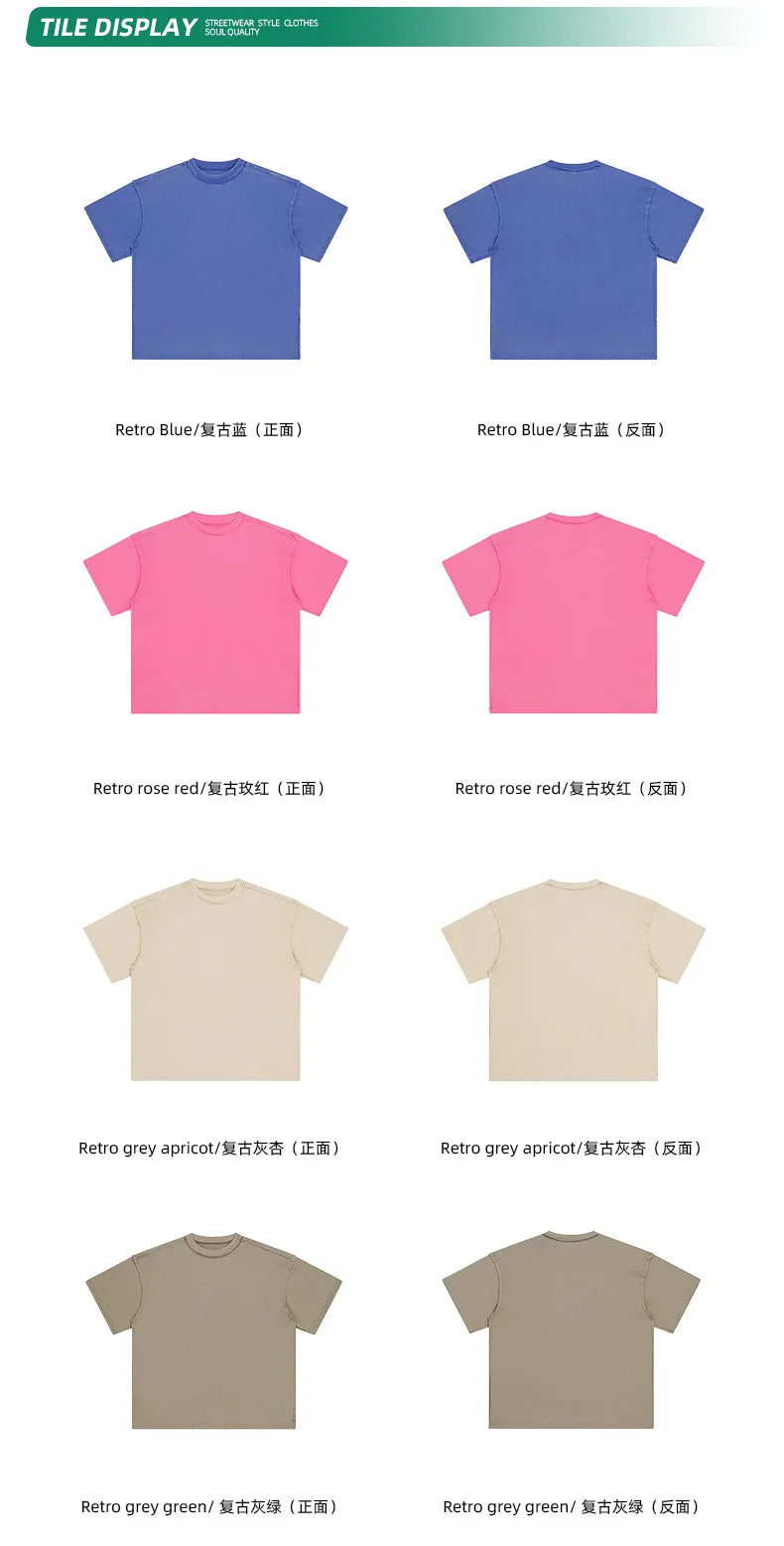 2024 Summer New Washed Oversized Tshirt Worn Out Retro Distressed Tee Raw Edge Men's Cotton Short Sleeved Tie Dyeing T-shirt Street King Limited