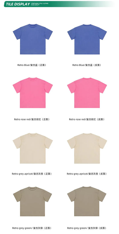 2024 Summer New Washed Oversized Tshirt Worn Out Retro Distressed Tee Raw Edge Men's Cotton Short Sleeved Tie Dyeing T-shirt Street King Limited