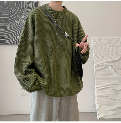 2023 Autumn Crew Neck Solid Color Pullover Sweaters For Men Casual Y2K Knitted Sweater High Street Fashion Jumpers Hombre Street King Limited
