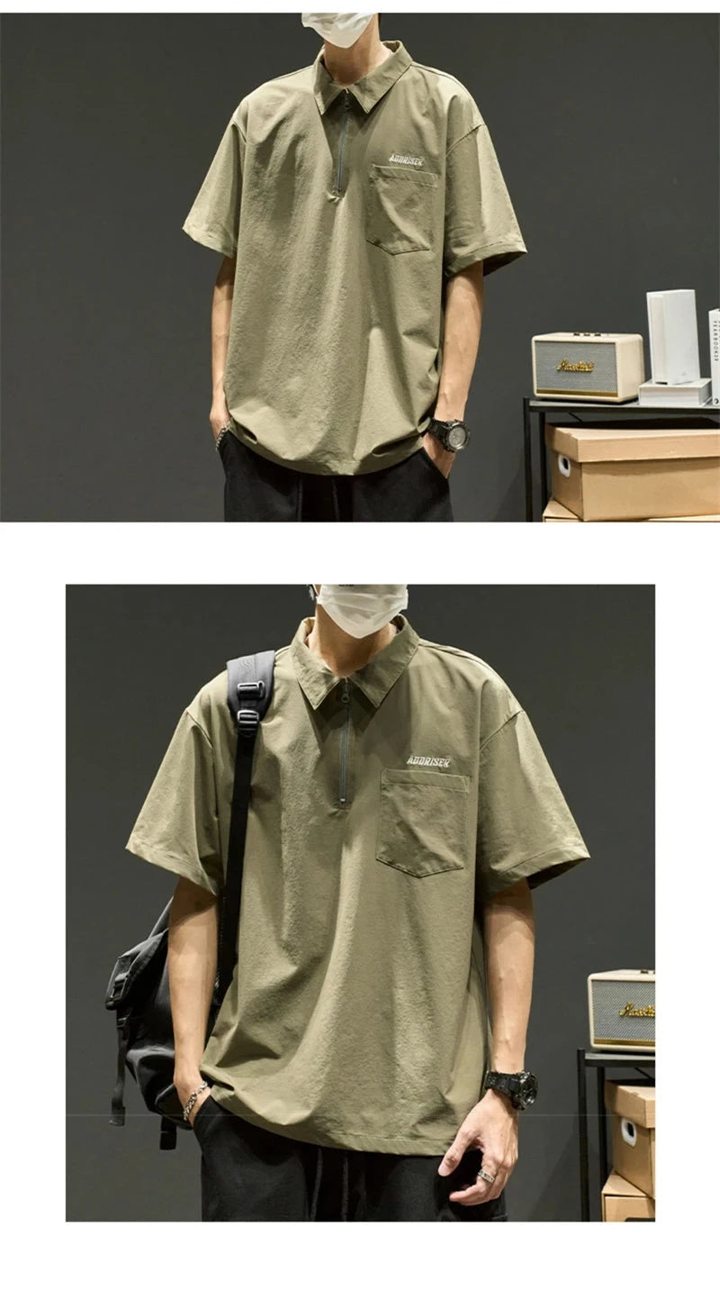 Streetwear Summer Short Sleeve Lapel Polo Shirt Mens Letter Embroidery Zipper Gol Summer Short Sleeve Lapel Polo Shirt Mens Letter Embroidery Zipper Golf Wear 2024 Korean Fashion Streetwear Loose Tee Shirts Fashion Sweater Jacket With Graphic Design For Men