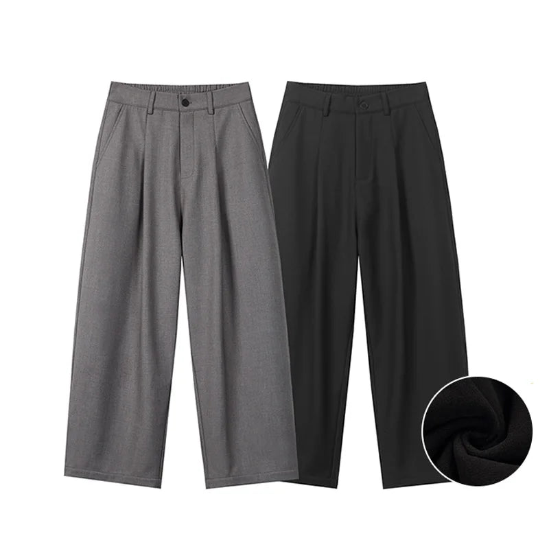 autumn winter plus velvet casual trouser men fashion loose thicken straight suit pant office man trousers relaxed fit trousers