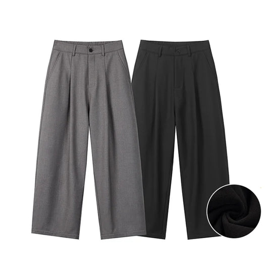 autumn winter plus velvet casual trouser men fashion loose thicken straight suit pant office man trousers relaxed fit trousers