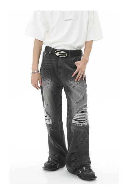 fashion loose streetwear denim jeans new casual wide legs straight jean pants hip hop ripped joggers baggy jeans men clothing unique joggers style 3381