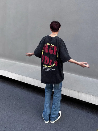 Cotton American Street Letter Rupture Printed T shirt Fashion Personalized Men and Women Hip Hop Loose oversized T shirt Top Street King Limited