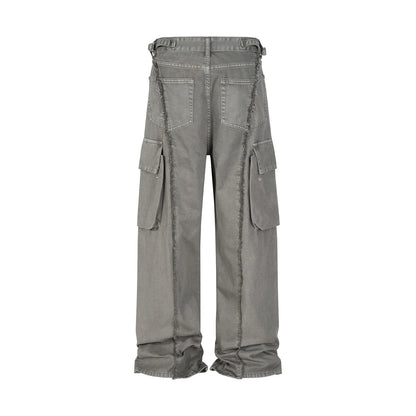 y2k streetwear tassel multi pocket jeans for men straight solid baggy cargo pants pantalones hombre casual denim trousers 1 combat utility trousers