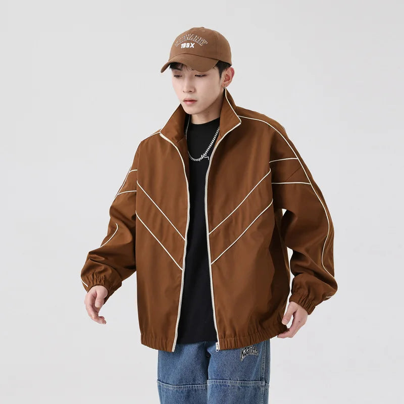 mens casual jackets oversized outdoor stand collar baseball coat spring casual varsity coat running fashion windbreaker unisex unique default style 3825